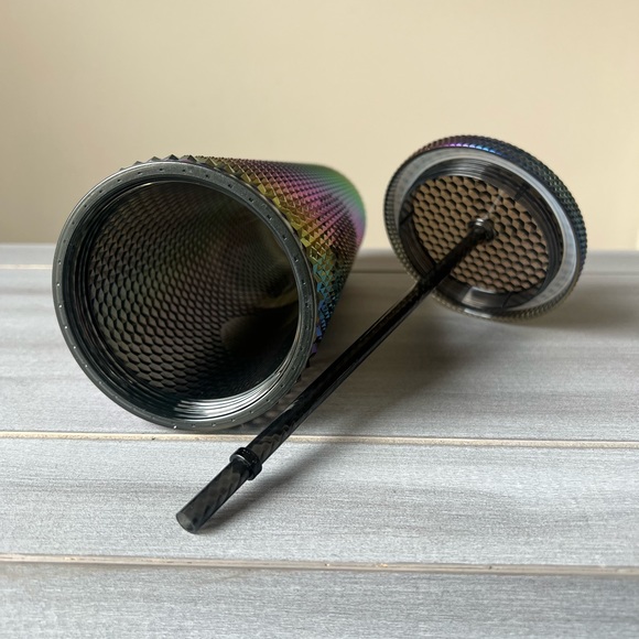 NWT Starbucks FALL 2023 Black Bling Oil Slick Rainbow Studded Cold Cup Venti - Picture 4 of 5